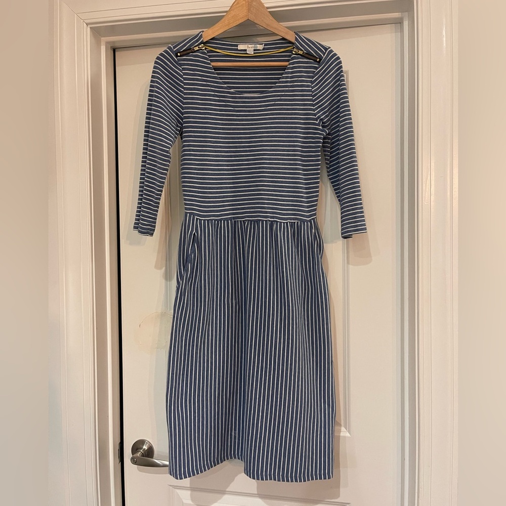 Boden Blue and White Striped Midi Dress